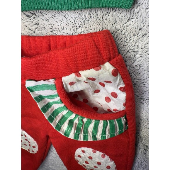 Vintage Baby Christmas Sweatsuit Hush Puppies Snowman Set 6/9M Red Green Fleece - Picture 4 of 10
